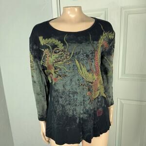 Vintage y2K Katrina Marie Printed Baby Tee M Cotton Bird AsianGraphic T-shirt L4